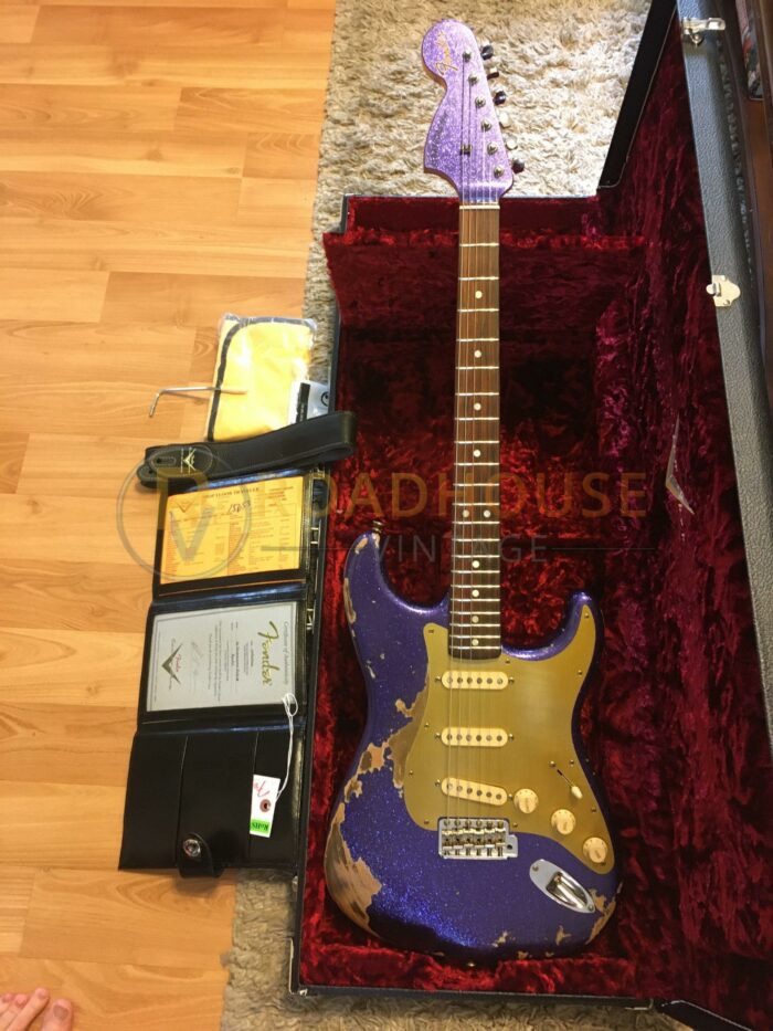 2019 Fender Custom Shop 69 Strat Purple Sparkle Heavy Relic Reverse Headstock